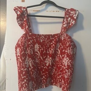 Floral Red and White Women's Top